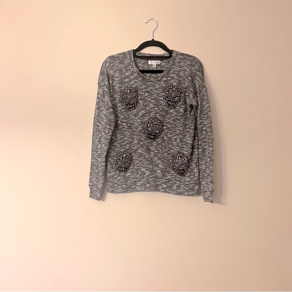 Olsenboye Gray Rhinestone Sugar Skull Sweater MaryKate Ashley Olsen XS